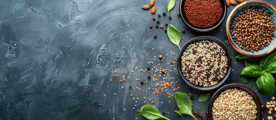 Leinwandbilder - Background image featuring healthy eating with quinoa Vegan food theme with copy space image
