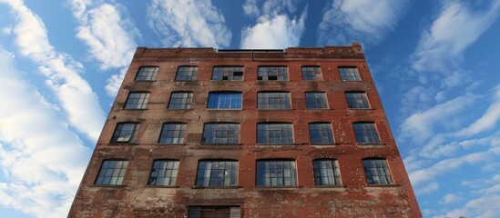 Poster - Old industrial brick building pictured against the open sky in a copy space image
