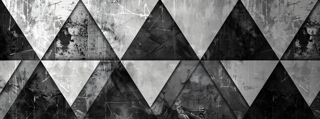 Poster - Black and white background with triangles, geometric shapes, hand drawn lines, illustration style, pattern design, high resolution, high detail, high quality