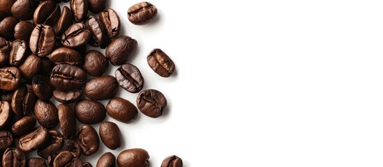 Poster - White background with copy space image featuring coffee beans ideal for text placement within a coffee themed setting