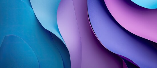 Poster - Minimal abstract design with blue and purple colored paper shapes creating a background with copy space image
