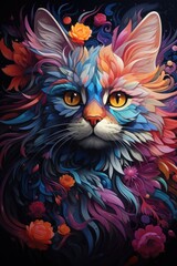  Psychedelic cat art. There generated, generative IA