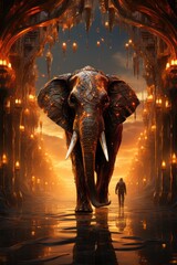 Wall Mural - Sunset elephant, generative IA