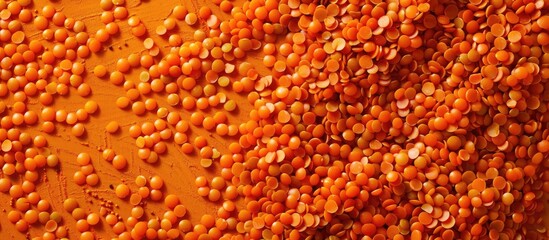 Leinwandbilder - A frame made of orange lentils with space for inserting an image. with copy space image. Place for adding text or design