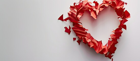 Poster - Heart shaped red paper against a white backdrop ideal for Love and Valentine s Day themes presenting copy space image