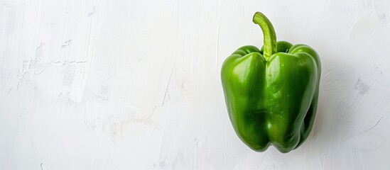 Wall Mural - Organic green bell pepper on a plain white background with available space for copying images