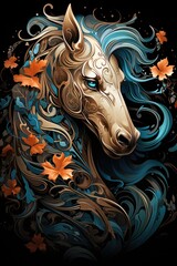  Vector image of a horse on a black background, generative IA