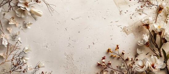 Aufkleber - Neutral floral backdrop with textured elements and copy space image