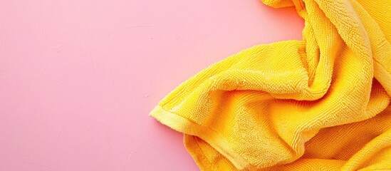 Aufkleber - Top view of a yellow beach towel folded on a pink background with copy space image