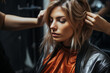 © deagreez - AI generated image of beautiful model woman in the hairdresser salon gets a new haircut