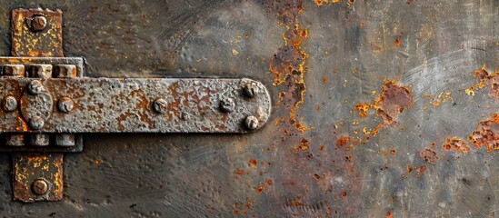 Poster - Rusty hinges against a grey backdrop with room for a copy space image