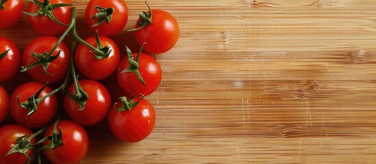 Aufkleber - Cherry tomatoes arranged on a wooden surface with copy space image