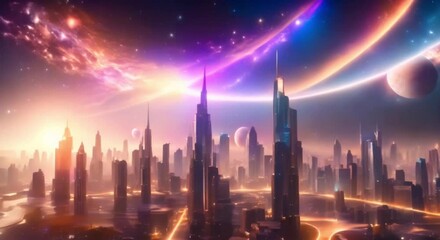 Wall Mural - futuristic cosmic cityscape