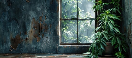 Window background with hemp germ in copy space image