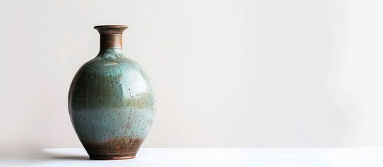 Poster - A vintage vase in antique brown and green hues is displayed against a white backdrop perfect for fashion and decor themes with ample copy space image