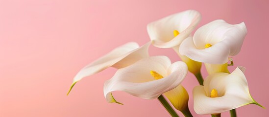 Poster - Calla lilies depicted in an abstract style on a pink background with copy space image Yellow template on a light background