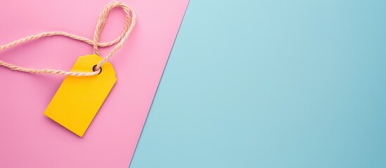 Poster - Minimalistic flat lay composition featuring a blank price tag on a pastel background with ample copy space image