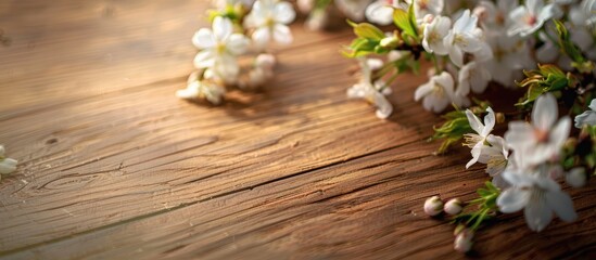 Aufkleber - Wooden timber with copy space image featuring blossoming spring cherry branch