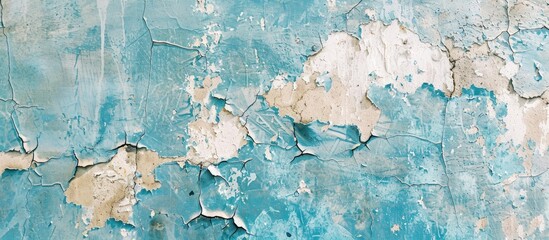 Aufkleber - Vintage grunge texture with copy space image on cracked white surface revealing irregular spots of paint peeling off a blue wall or ceiling