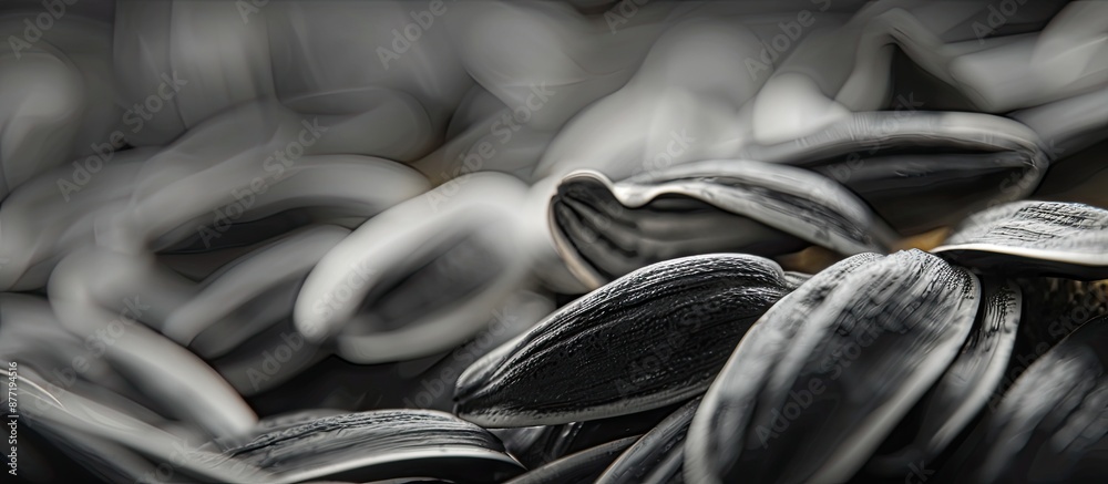 Freshly harvested black and white sunflower seeds close up creating a ...