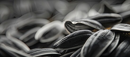 Fototapete - Freshly harvested black and white sunflower seeds close up creating a macro background with copy space image available