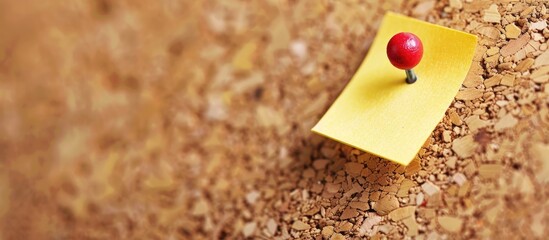 Poster - A yellow memo pinned on a cork notice board with copy space image