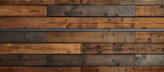 Poster - Wood textured facade tiles with fastening elements for installation featuring a copy space image