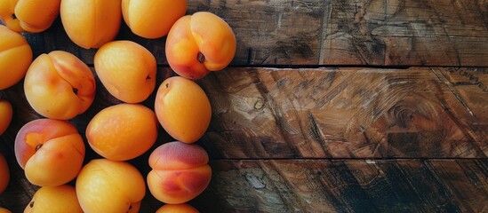 Poster - Organic apricots with a blank space for adding text in an image Grown from an apricot tree in a raw fruit production setting. with copy space image. Place for adding text or design