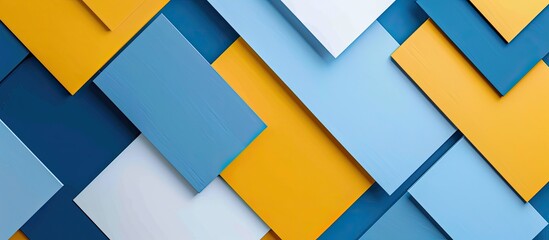 Poster - Blue yellow and white geometrical pattern with copy space image