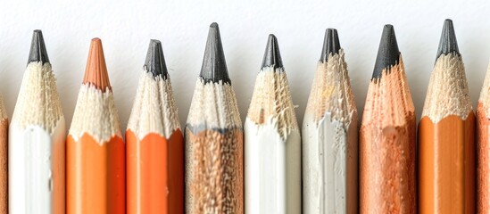 Poster - Leadership concept depicted with row of pencils in close up view on white background with copy space image