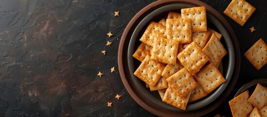 Fototapete - View from above of homemade cheese shaped crackers a perfect crispy snack with ample copy space for images