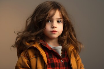 Wall Mural - Portrait of a cute little girl in a plaid jacket.