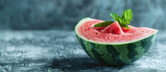 Aufkleber - Watermelon smoothie in a halved watermelon shell displayed on a stone table with copy space image