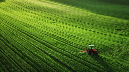 Bio Concept in Agriculture: Farmer Mowing Green Field for Harvest