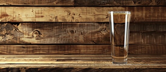 Aufkleber - A clear beer glass on a wooden surface with space for text and a copy space image