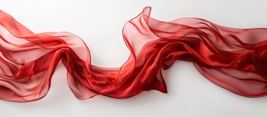 Aufkleber - A delicate red chiffon fabric with gentle curves and flowing waves set against a plain white backdrop suitable for a copy space image