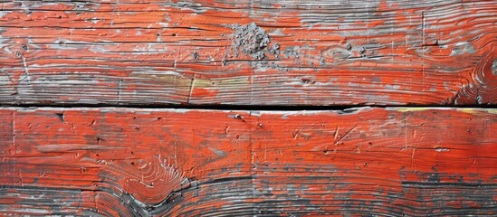 Wall Mural - Detailed photo of a weathered and scratched old plank featuring a light red brown painted natural wood background with copy space image