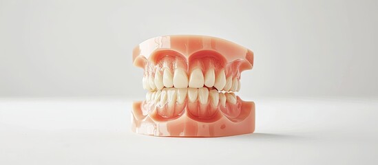 Poster - Close up of full denture dentures over white background with copy space image illustrating a concept of dental care