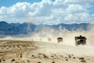 Operation Dust Storm - Military Convoy on the Move in Desert Landscape