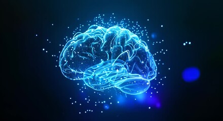 Wall Mural - Glowing blue brain hologram