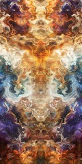 Tie-dye swirls that mimic the galaxies, all in a palette that transitions from earthly tones to celestial whites and golds, ai generated