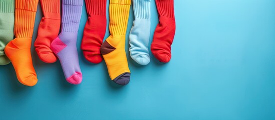 Poster - Variety of cotton socks on colorful background with copy space image