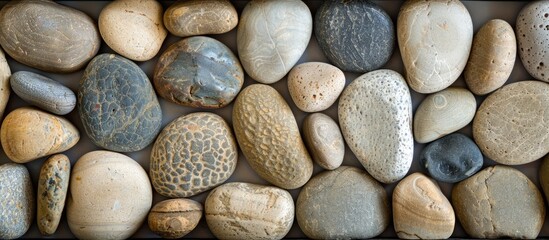 Aufkleber - River stones arranged for decoration with a background frame and surface providing a blank area for images. with copy space image. Place for adding text or design