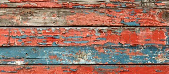 Poster - Weathered wooden planks with flaking paint texture in a copy space image