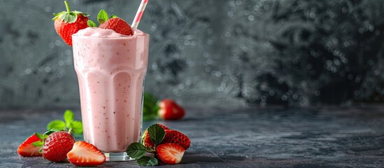 Leinwandbilder - Fresh strawberry milkshake a delicious and nutritious protein shake with fruit Includes copy space image