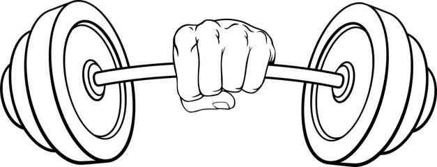 Sticker - Weight Lifting Fist Hand Holding Barbell Concept