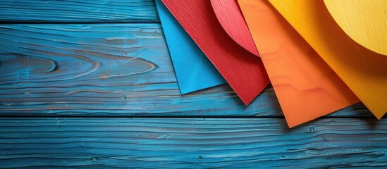 Poster - Wooden background adorned with colored cardboard perfect for a copy space image
