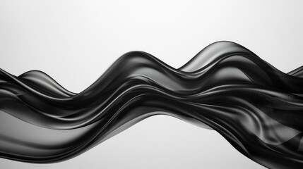 Wall Mural - Black Wave. Luxurious and Elegant Organic Line in Abstract Black Background