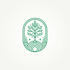 Wall Mural - minimalist nature tree line art badge icon logo vector illustration design. modern simple recycling, environment, wellness emblem logo concept