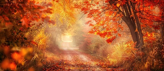 Poster - Autumn approaches bringing its vibrant array of seasonal images and colors to the fore ideal for a copy space image